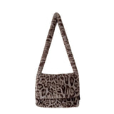 Faux Fur Leopard Print Messenger Bags for Women Vintage Soft Plush Ladies Shoulder Bag Large Capacity Female Furry Handbags