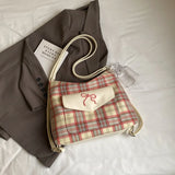Korean Version Contrasting Striped Tote Bag for Women Summer New Fashion College Style Bow Shoulder Bag with High-end Feel