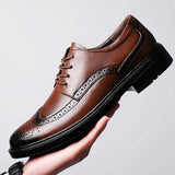 British Style New Men Oxford Genuine Leather Dress Shoes Brogue Lace Up Flats Male Casual Shoes Black Brown Size 38-48