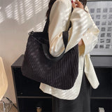Solid Soft Corduroy Handbags for Women Winter Shoulder Side Bag Vintage Large Shopper Shopping Bags Zipper Totes