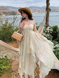 France Fashion Irregular Beach Strap Dress Female Elegant Chiffon Fairy Party Vestidos Korea Summer Casual Clothing