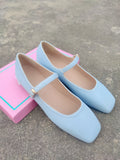Spring New Retro Women Flat Heel Shoes Fashion Square Toe Ladies Casual Mary Jane Slingback Shoes Shallow Ballerina 35-44