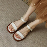 Ladies Shoes with Low Heels Footwear Outdoor Sandals for Women Beige Summer One Word Square Chic and Elegant Wholesale Vip