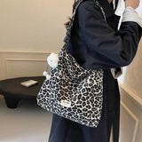 Canvas Leopard Print Hot Selling Shoulder Bag Large Capacity Zipper Versatile Fashion Handbag Soft Simple Trendy Tote Bag