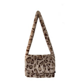 Faux Fur Leopard Print Messenger Bags for Women Vintage Soft Plush Ladies Shoulder Bag Large Capacity Female Furry Handbags