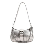 Y2K Style Silver PU Leather Crossbody Bags for Women Y2K Luxury Brand Small Female Underarm Shoulder Bag Handbags