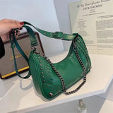 Gothic Bag Vintage Fashion Moto Biker Shoulder Bag Rock Style Metal Chain Pu Leather Casual Handbags for Women