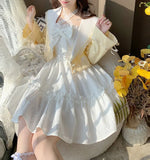 Summer White Lolita Mini Dress Women Kawaii Clothes Vintage Fairy Strap Dress Female Casual Elegant One Piece Dress