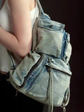 New Casual Large Capacity Denim Exquisite Clutches Drawstring Multiple Pockets Practical Backpacks Zip Business Moda Bags