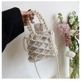 Hollow Pearl Bag For Women Woven Handbag Spring And Summer Stylish Crossbody Bag Shoulder Bag Japanese Pastoral Style Handbag