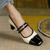 Spring New High Heels Women Shoes Designer Square Toe Chunky Sandals Sexy Party Shoes Retro Mary Janes Pumps Zapatillas