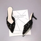 Slides Pointed Toe Woman Slippers Outside Shoes For Women Heeled Sandals Crystals Jewels Rhenstone Eva Cheap Premium Sale