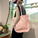 Vintage Women Tote Bags French Style Ruffles Elegant Sac A Main Femme Large Capacity Light Thin Shoulder Bolso Mujer