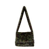 Faux Fur Leopard Print Messenger Bags for Women Vintage Soft Plush Ladies Shoulder Bag Large Capacity Female Furry Handbags