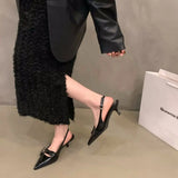 Ladies Shoes Silver Closed Half Dress Pointed Toe with Low Heels Women's Sandals Comfortable and Elegant Shoe Original Casual H