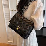 Quilted PU Leather Double Chain Shoulder Bags For Women Trend Designer Crossbody Flap Ladies Handbags And Purses