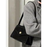 Black PU Leather Single Shoulder Bag New Women's Buckle High Capacity Underarm Bag Designer Advanced Texture Ladies Handbag