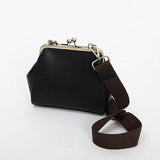 Vintage Women Handbag Kiss Lock PU Leather Clip Bags Female Retro Shoulder Bag Lady Purse Black Leather Messenger Bags