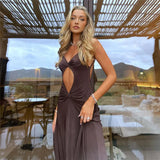 Women Cutout Backless Maxi Dress Sexy Sleeveless Split Cocktail Dresses Bodycon Spaghetti Strap Long Dress Party