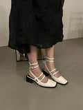 With Medium Heels Red Sandals for Women Buckles Summer Square White Ladies Shoes Footwear Daily Designer Chic and Elegant