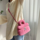 Soft Plush Women's Small Shoulder Bag Faux Lamb Wool Ladies Bucket Crossbody Bags Winter Furry Female Phone Pouch Purse Handbags