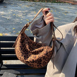 Casual PU High Capacity Sewing Thread Leopard Print Women's Shoulder Bags High Quality Versatile Women's Crossbody Bags