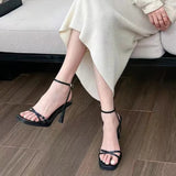 Women's Fashion Sandals Buckle High Heels Korean Style New Elegant Open Toe Square Head Solid Colour Party Walking Shoes