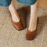 Shallow Women Low Heels Shoes New Brand Trend Elegant Square Toe Pumps Chunky Leather Mature Office Dress Zapatillas Mujer