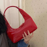 Vintage Glossy Red Crescent Bag Lacquer Vintage Shoulder Bag Women's Handbag Bag