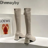 Slim Woman High Boots Fashion Women Knee-High Boots High Heel Women's Shoes Winter Soft Leather Long Boots