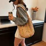 Beading Hollow Women's Shoulder Bags Youth Beach Woven Handbags Leisure Vacation Style Fabric Casual Bolsas Para Mujeres