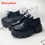 Rimocy Patent Leather Platform Oxford Shoes for Women  Spring Casual Lace Up Flats Woman Black Chunky Shoes Zapatillas Mujer