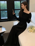 Autumn Fashion White Knitted Dress Women Elegant Sexy Off Shoulder Slim A-Line Robe Korean Spring Casual Long Sleeve Clothing