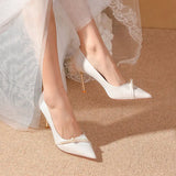 Pumps on Heeled White Shoes for Woman Women's Summer Footwear Pearl High Heels Wedding Bride Shoe Stilito Quality Stylish A