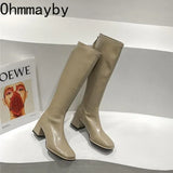 Slim Woman High Boots Fashion Women Knee-High Boots High Heel Women's Shoes Winter Soft Leather Long Boots