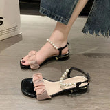 Pearl Ladies Shoes Footwear Summer Sandals for Women Korea Original Daily Vintage New Breathable Fashion Shoe Anti Slip Hot