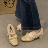 Square Toe Women Plush Mary Jane Shoes Fashion Shallow Ladies Casual Soft Pumps New Women's Warm Comfort Thick Sole Shoes