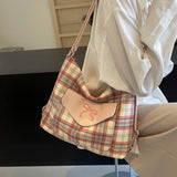 Korean Version Contrasting Striped Tote Bag for Women Summer New Fashion College Style Bow Shoulder Bag with High-end Feel