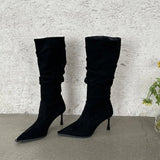 Shoes for Women Elegant Heeled Footwear Long New Rock High Heels Winter Knee Shaft Ladies Boots Pointed Toe Sale Novelty Pu