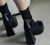 Square High Heel Women Western Cowgirl Boots Fashion Side Zippers Shoes Autumn Winter Ladies Elegant Platform Short Booties