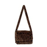 Faux Fur Leopard Print Messenger Bags for Women Vintage Soft Plush Ladies Shoulder Bag Large Capacity Female Furry Handbags