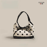 Retro Dot Red Handbag Women Versatile Bow Large Capacity Casual Shoulder Bags Ladies Sweet Cute Underarm Bag Aesthetic