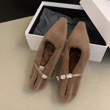 New Temperament Pointed Hair Shoes A Word Diamond Suede Shoes Autumn and Winter Lazy Warm Cotton Shoes Women