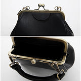 Vintage Women Handbag Kiss Lock PU Leather Clip Bags Female Retro Shoulder Bag Lady Purse Black Leather Messenger Bags