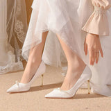Pumps on Heeled White Shoes for Woman Women's Summer Footwear Pearl High Heels Wedding Bride Shoe Stilito Quality Stylish A