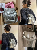 Vintage Silver Backpack Women New Retro Hot Girls Leather Mini Backpacks Female Fashion Harajuku Y2k Mochila Aesthetic