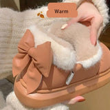 New Women Cute Warm Ankle Boots Ladies Outdoor Non-slip Thick Sole Snow Boot Furry Bow Cotton Shoe Waterproof Plush Boots