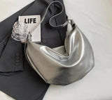 Big Silver Soft Hobo Bags for Women Winter Trend Solid Color Female Designer Leather Shoulder Bag Handbags