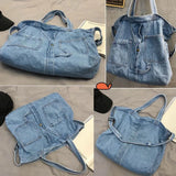 Denim Tote Bags for Women and Man Large Capacity Design Handbag Unisex Casual Blue Shoulder Shopping Pack Jeans Japan Style Y2K