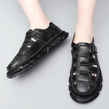 Men Classic All-match Wearable Fashion Casual Leather Sandals Summer Sandals Cozy Hollow Non-slip Soft Cool Lighted Breathable